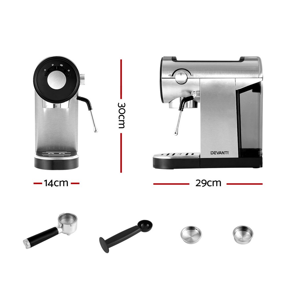 Devanti 20 Bar Coffee Machine Espresso Cafe Maker - CM-01-SS Devanti 20 Bar Coffee Machine Espresso Cafe Maker - Image 2