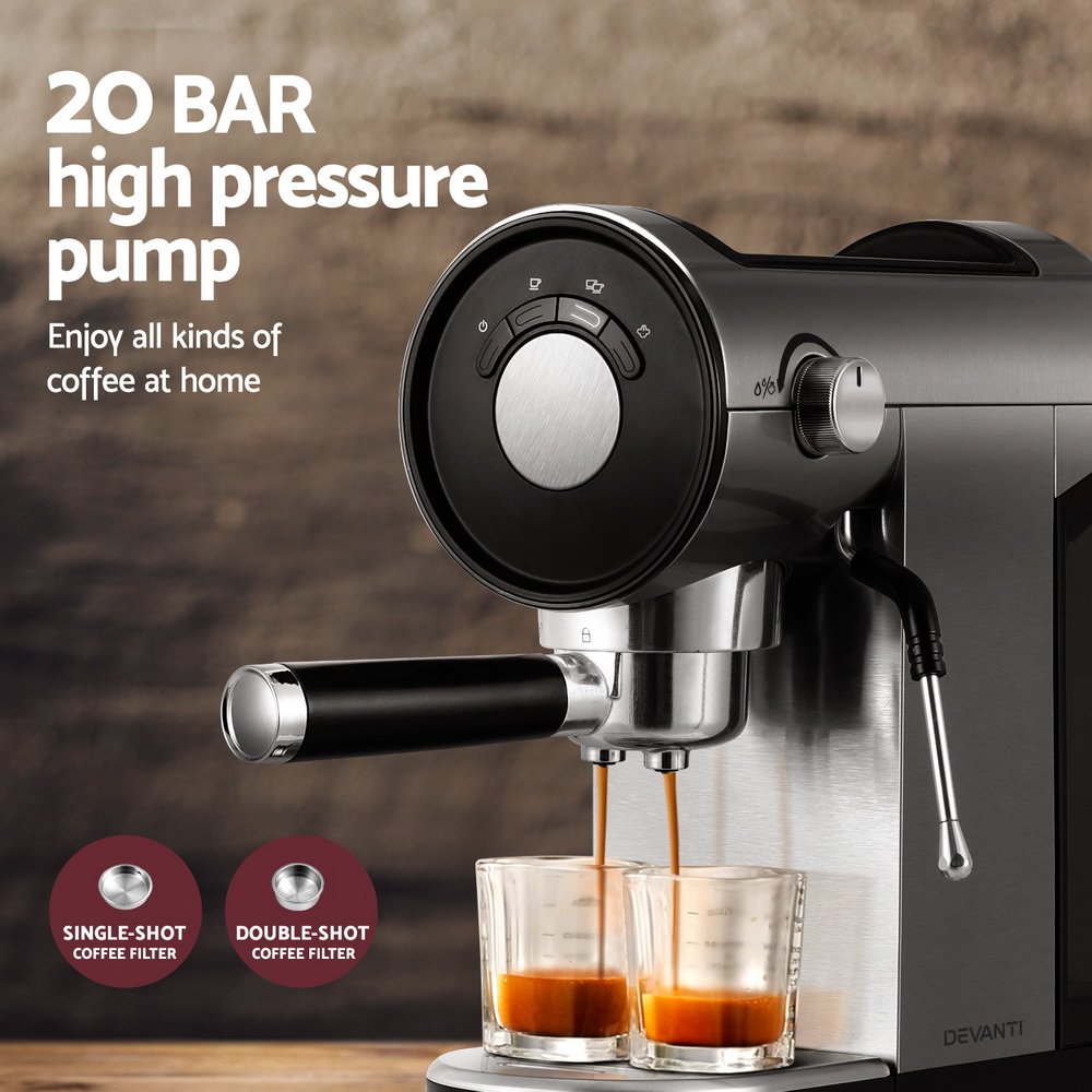 Devanti 20 Bar Coffee Machine Espresso Cafe Maker - CM-01-SS Devanti 20 Bar Coffee Machine Espresso Cafe Maker - Image 4