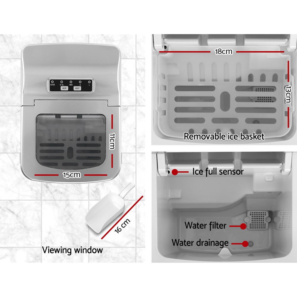 Devanti Portable Ice Cube Maker - Silver - IM-ZB-12B-RD Devanti Portable Ice Cube Maker - Silver - Image 4