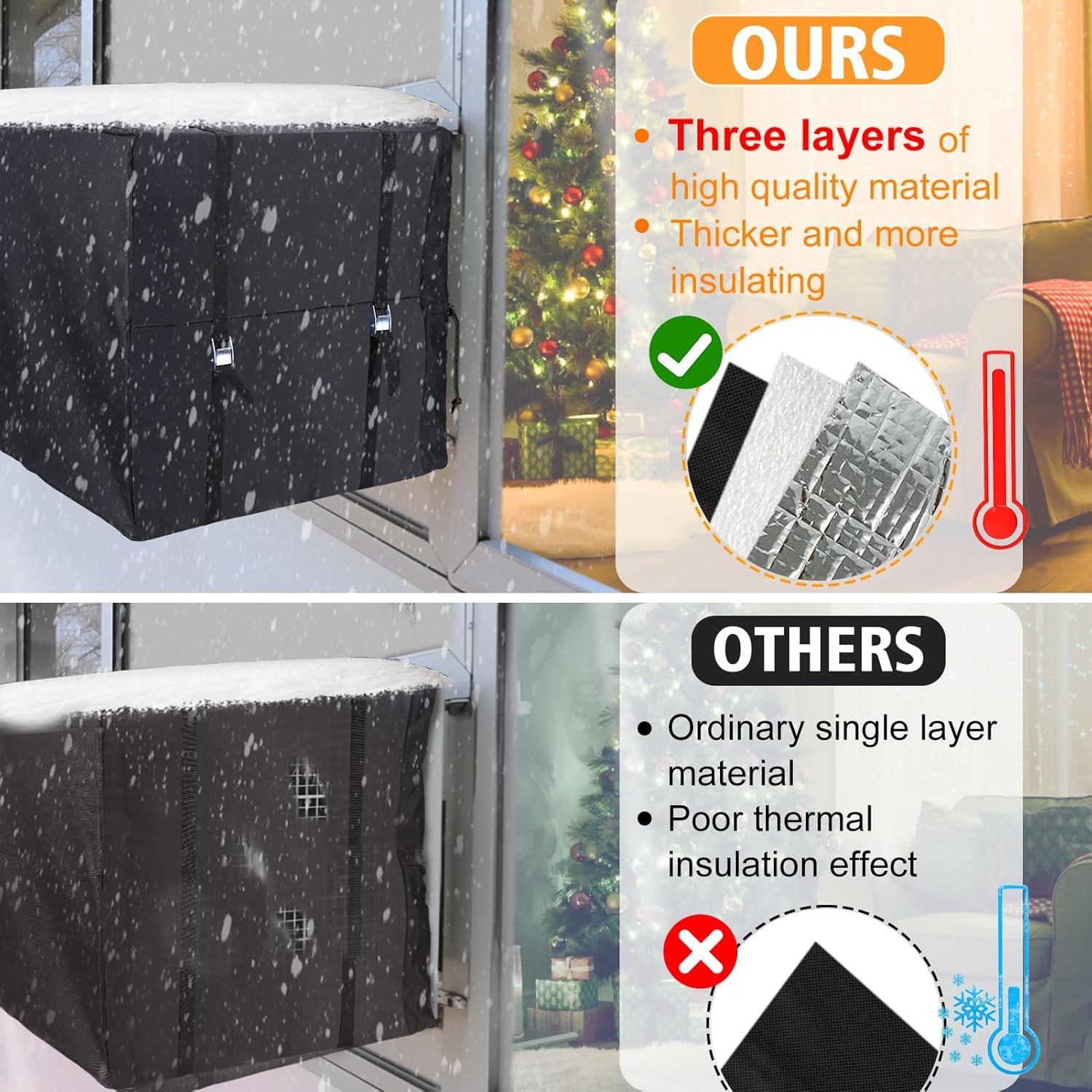 Air Conditioner Covers for Window Units - 3 Layers Insulation Outside AC Cover with Elastic Drawstring Metal Buckle Strap, Outdoor Winter Waterproof AC Canopy Sun Shade - 27.5 × 22.5 × 18.5 Inch - V1188-YT-A-3 Air Conditioner Covers for Window Units - 3 Layers Insulation Outside AC Cover with Elastic Drawstring Metal Buckle Strap, Outdoor Winter Waterproof AC Canopy Sun Shade - 27.5 × 22.5 × 18.5 Inch - Image 3