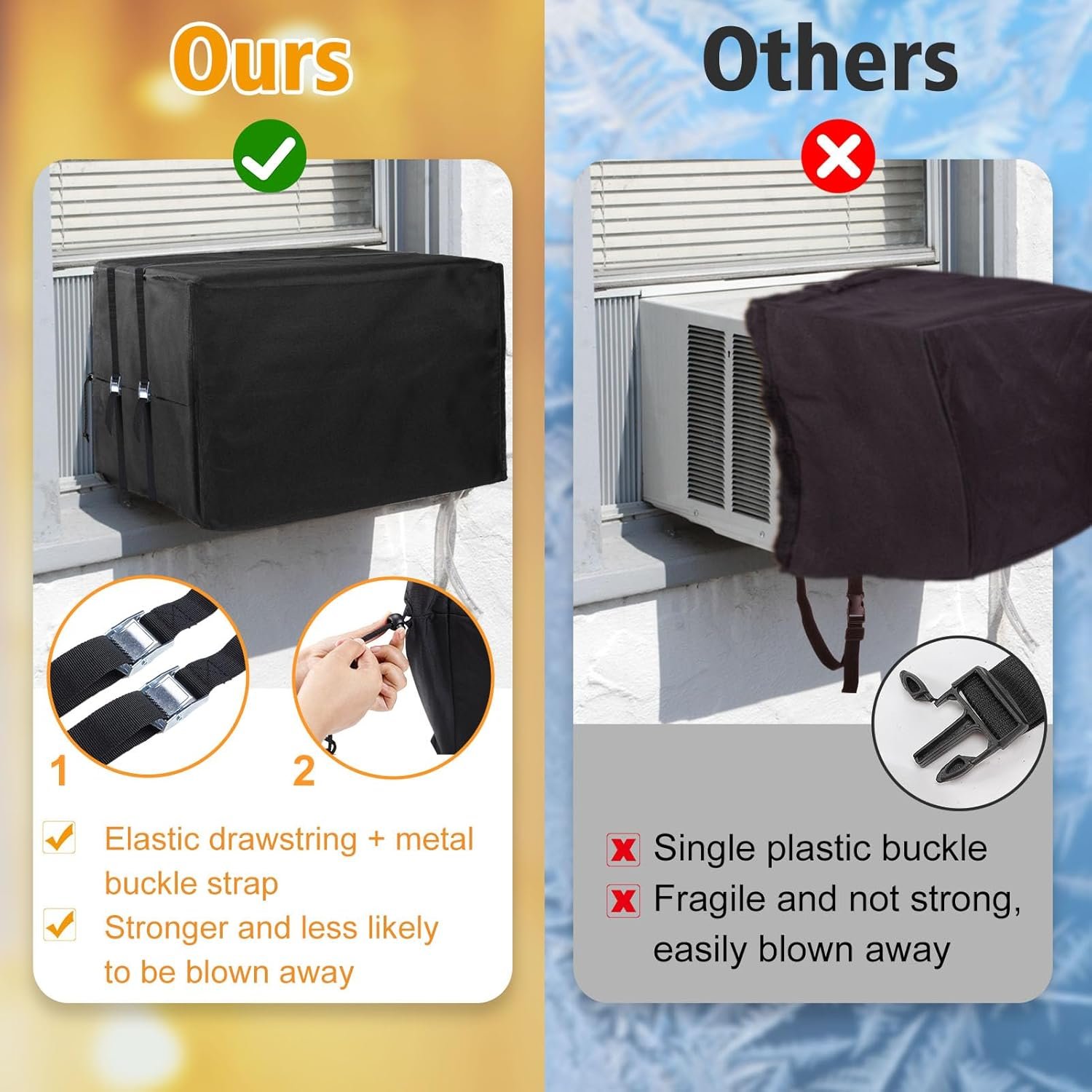 Air Conditioner Covers for Window Units - 3 Layers Insulation Outside AC Cover with Elastic Drawstring Metal Buckle Strap, Outdoor Winter Waterproof AC Canopy Sun Shade - 27.5 × 22.5 × 18.5 Inch - V1188-YT-A-3 Air Conditioner Covers for Window Units - 3 Layers Insulation Outside AC Cover with Elastic Drawstring Metal Buckle Strap, Outdoor Winter Waterproof AC Canopy Sun Shade - 27.5 × 22.5 × 18.5 Inch - Image 4