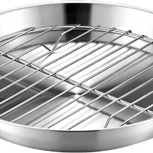 Baking tray for air fryer - Air fryer baking pan - Air fryer accessories - Baking tray with rack - Made of 304 stainless steel - 25 cm