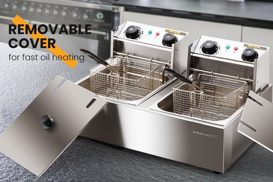 EuroChef Commercial Electric Deep Fryer Twin Frying Basket Chip Cooker Fry - V219-FRYER-2TANK EuroChef Commercial Electric Deep Fryer Twin Frying Basket Chip Cooker Fry - Image 4