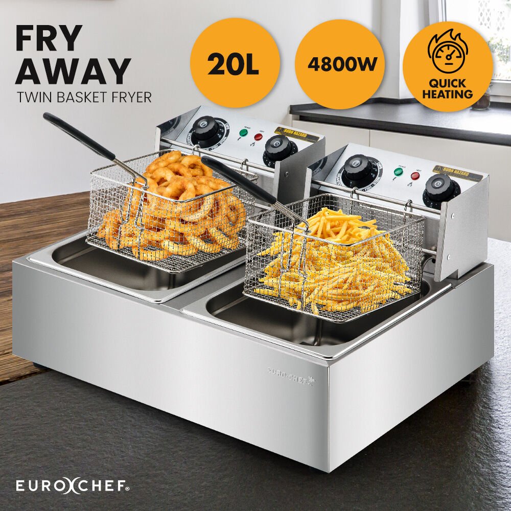 EuroChef Commercial Electric Deep Fryer Twin Frying Basket Chip Cooker Fry - V219-FRYER-2TANK EuroChef Commercial Electric Deep Fryer Twin Frying Basket Chip Cooker Fry - Image 9