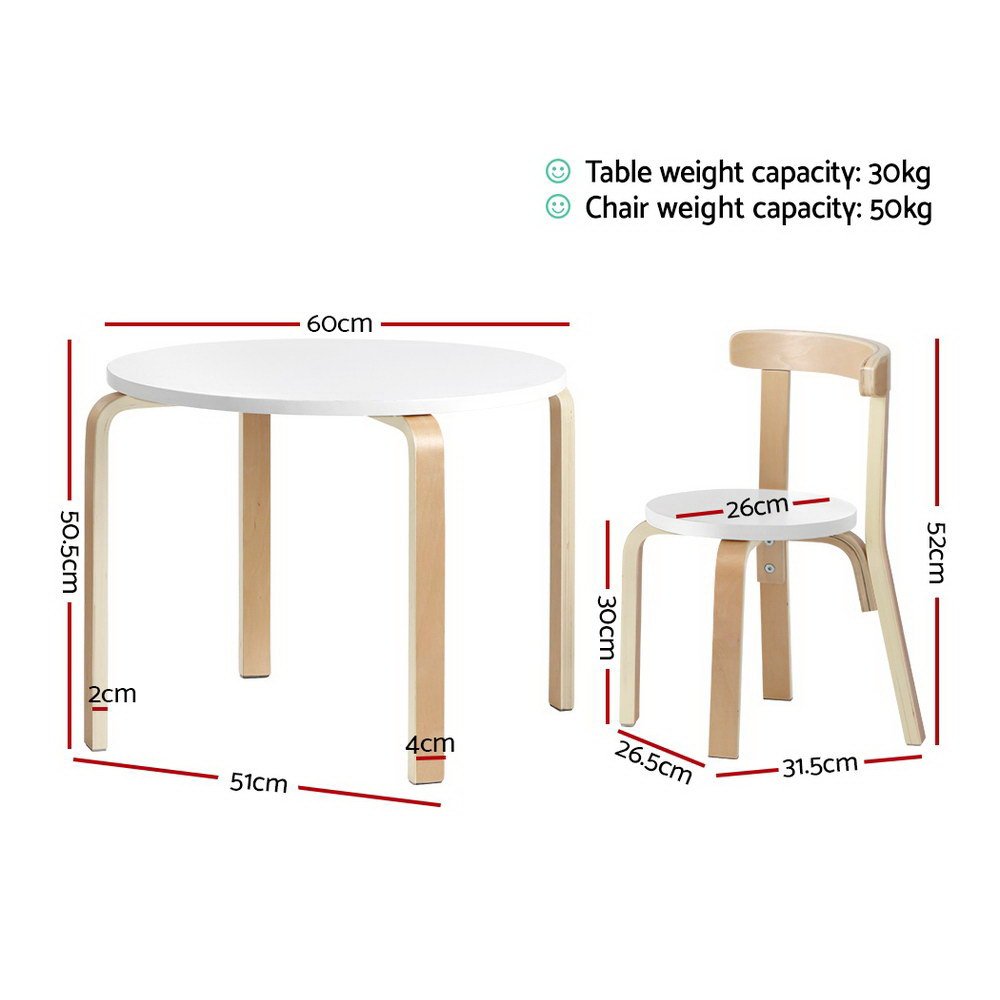 Keezi 3PCS Kids Table and Chairs Set Activity Toy Play Desk - BENT-B-KID-TAB01-NT-WH Keezi 3PCS Kids Table and Chairs Set Activity Toy Play Desk - Image 2