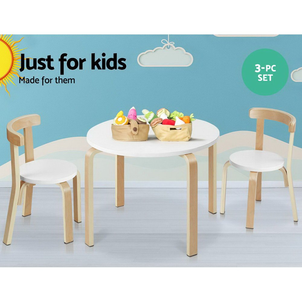 Keezi 3PCS Kids Table and Chairs Set Activity Toy Play Desk - BENT-B-KID-TAB01-NT-WH Keezi 3PCS Kids Table and Chairs Set Activity Toy Play Desk - Image 4