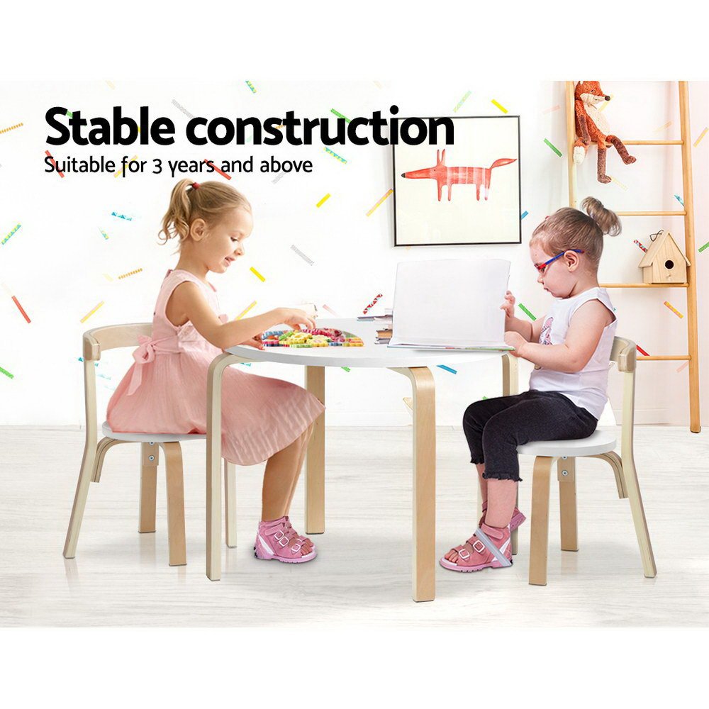 Keezi 3PCS Kids Table and Chairs Set Activity Toy Play Desk - BENT-B-KID-TAB01-NT-WH Keezi 3PCS Kids Table and Chairs Set Activity Toy Play Desk - Image 5