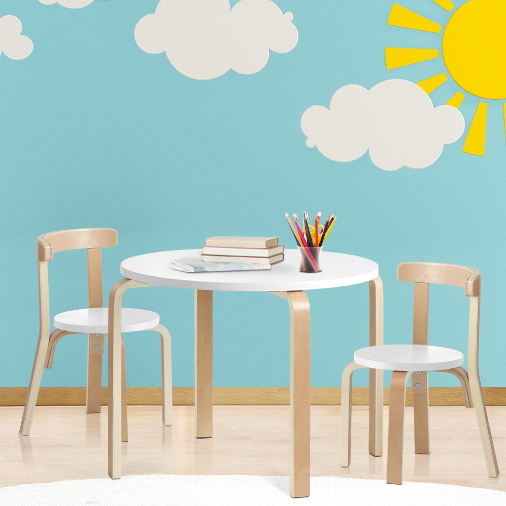 Keezi 3PCS Kids Table and Chairs Set Activity Toy Play Desk - BENT-B-KID-TAB01-NT-WH Keezi 3PCS Kids Table and Chairs Set Activity Toy Play Desk - Image 7