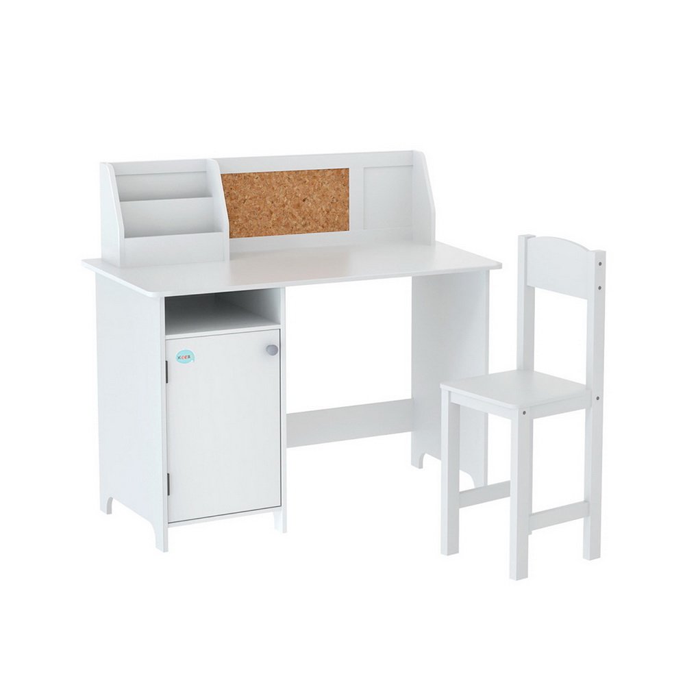 Keezi Kids Table and Chair Set Children Study Play Toys Desk w/ Cabinet Storage - FURNI-C-KTC-DESK-WH Keezi Kids Table and Chair Set Children Study Play Toys Desk w/ Cabinet Storage - Image 3