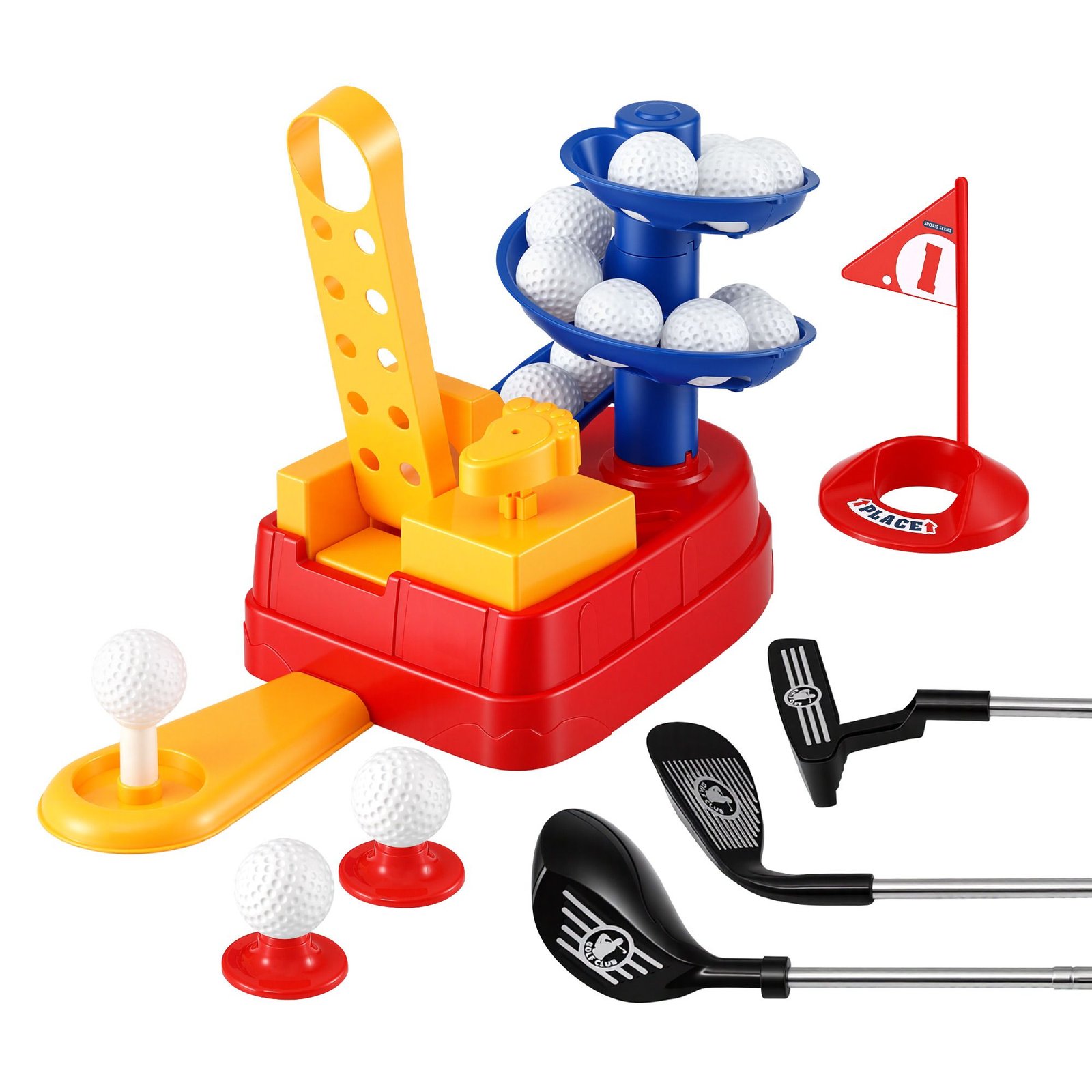 Home - Keezi Kids Golf Toy Set with 20 Balls & 3 Adjustable Clubs, Foot Pedal Ball Launcher Portable Training Toy, Indoor Outdoor Backyard Sports Game for Ages 3-8