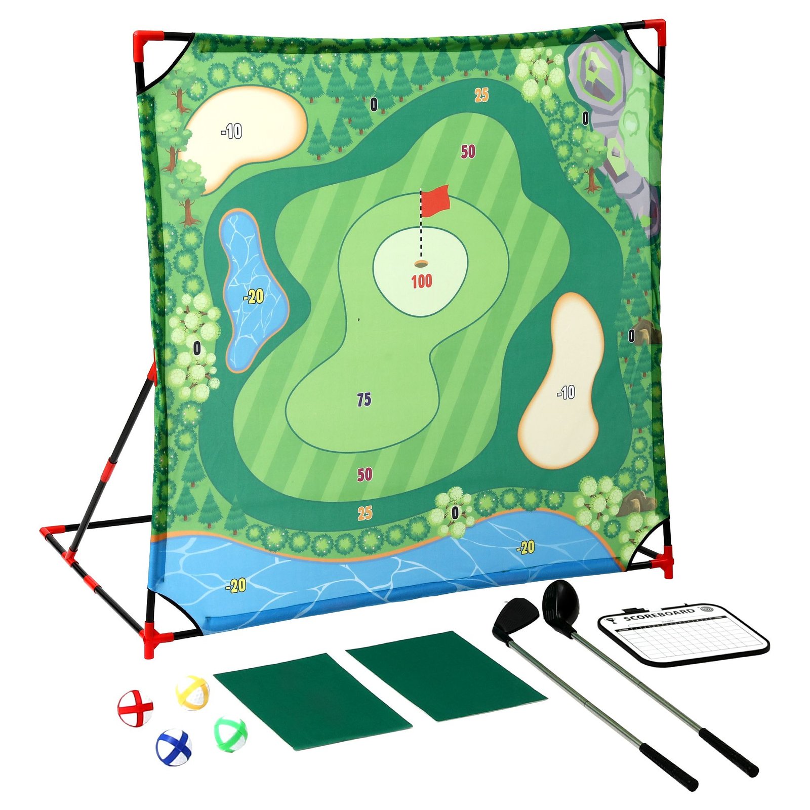 Home - Keezi Kids Golf Chipping Game Set with Stand, 24 Sticky Balls, Adjustable Club & 2 Hitting Mats for Indoor Outdoor Ages 3-12 Play