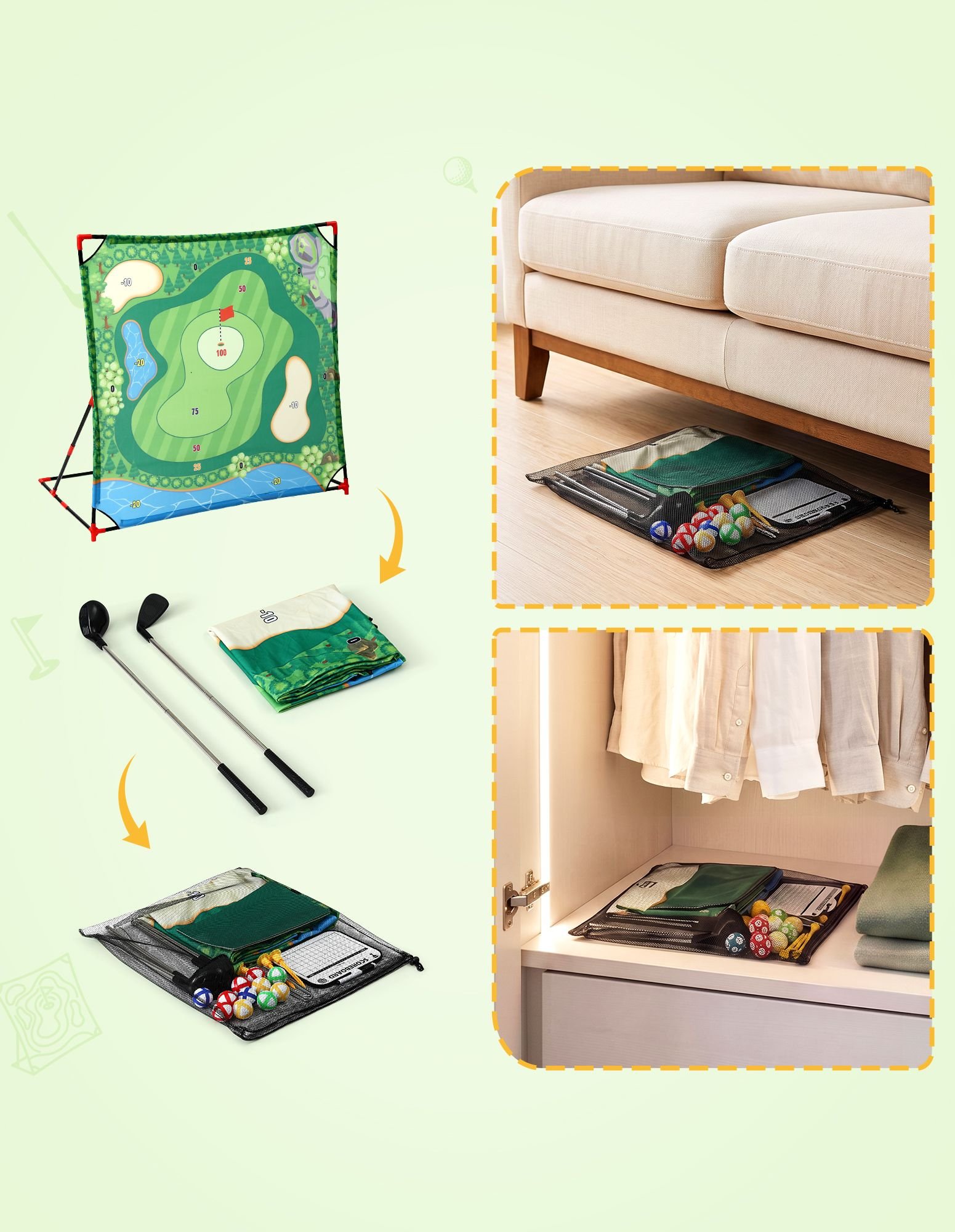 Keezi Kids Golf Chipping Game Set with Stand, 24 Sticky Balls, Adjustable Club & 2 Hitting Mats for Indoor Outdoor Ages 3-12 Play - KGS-C24-GR Keezi Kids Golf Chipping Game Set with Stand, 24 Sticky Balls, Adjustable Club & 2 Hitting Mats for Indoor Outdoor Ages 3-12 Play - Image 6