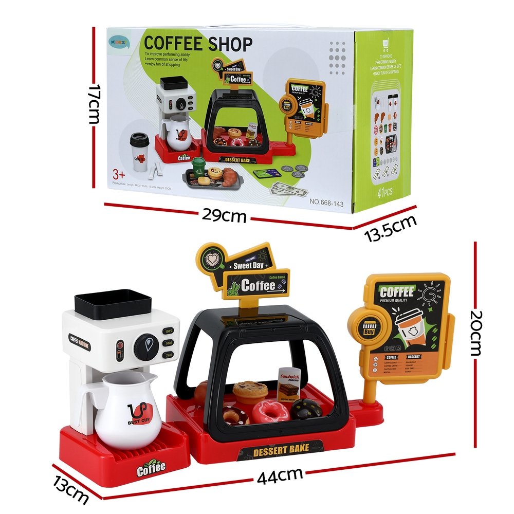 Keezi Kids Pretend Role Play Toy Coffee Shop with Coffee Maker Machine Play Money Food Tea Party Set - PLAY-B-COFFEE-41PCS Keezi Kids Pretend Role Play Toy Coffee Shop with Coffee Maker Machine Play Money Food Tea Party Set - Image 3