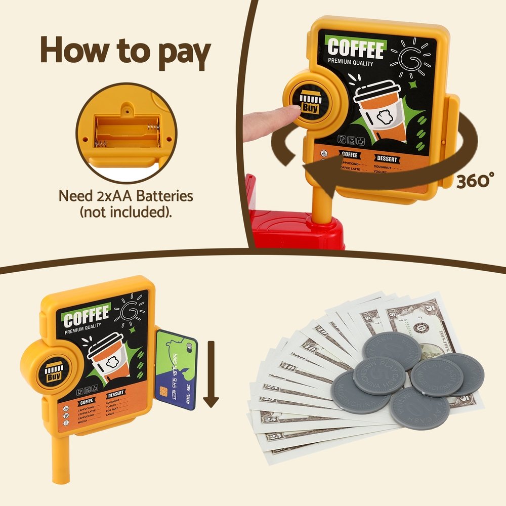 Keezi Kids Pretend Role Play Toy Coffee Shop with Coffee Maker Machine Play Money Food Tea Party Set - PLAY-B-COFFEE-41PCS Keezi Kids Pretend Role Play Toy Coffee Shop with Coffee Maker Machine Play Money Food Tea Party Set - Image 7