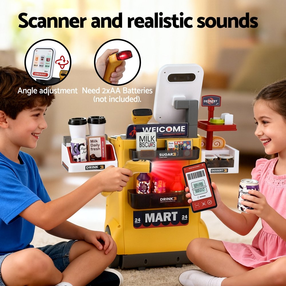 Keezi Kids Pretend Playset Supermarket Shopping Role Play Toy Cash Food 48PCS - PLAY-B-MARKET-48PCS-YL Keezi Kids Pretend Playset Supermarket Shopping Role Play Toy Cash Food 48PCS - Image 6