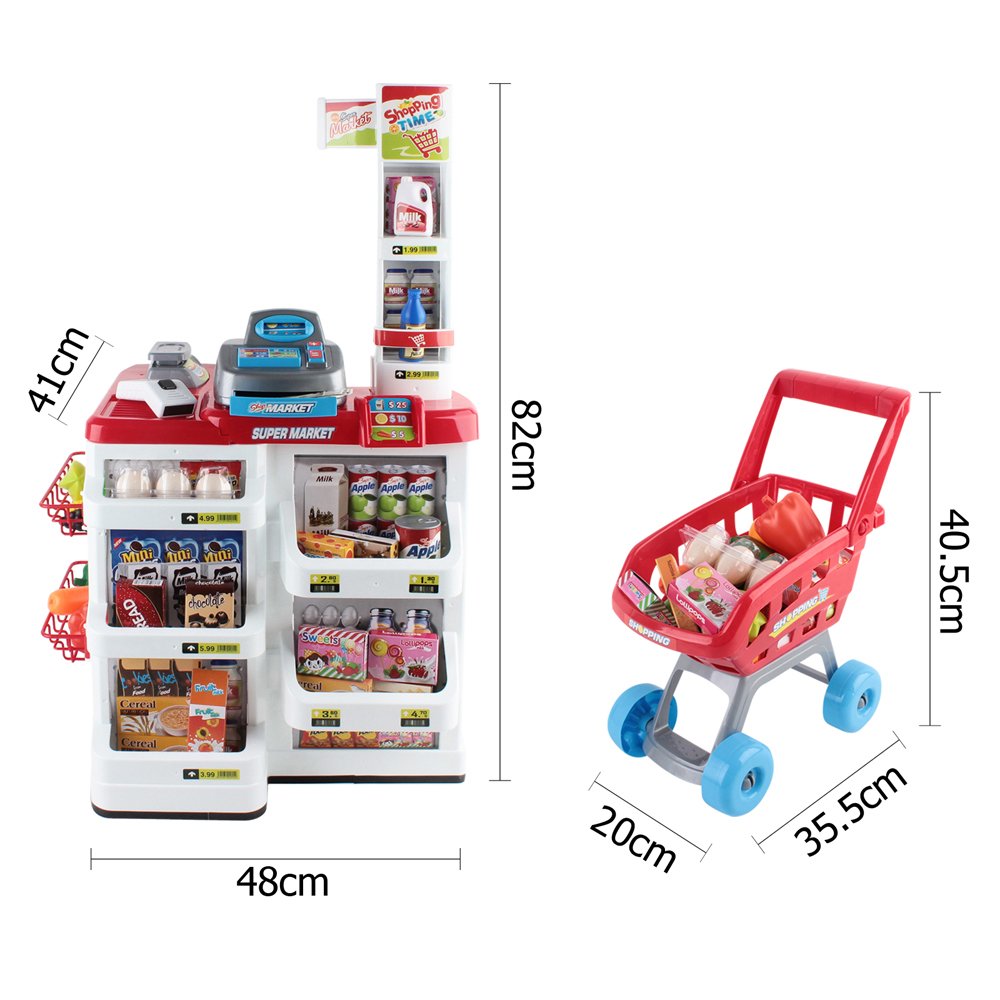Keezi Kids Pretend Role Play Supermarket 24 Piece Playset Cash Register Trolley - PLAY-MARKET-TROLLEY Keezi Kids Pretend Role Play Supermarket 24 Piece Playset Cash Register Trolley - Image 2