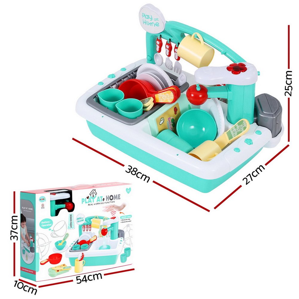 Keezi Kids Kitchen Play Set Play Pretend Sink Dishwasher Toys Green - PLAY-SINK-CFL Keezi Kids Kitchen Play Set Play Pretend Sink Dishwasher Toys Green - Image 3