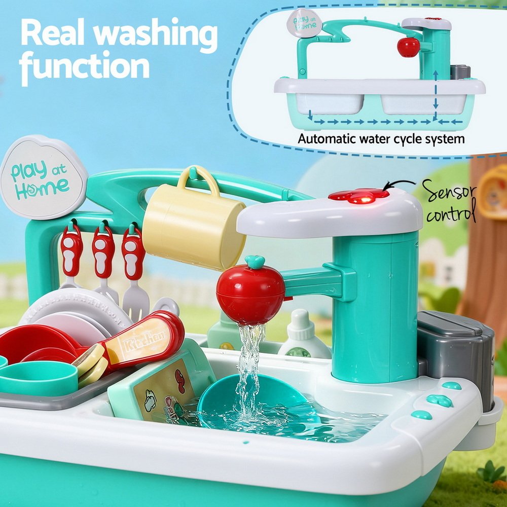 Keezi Kids Kitchen Play Set Play Pretend Sink Dishwasher Toys Green - PLAY-SINK-CFL Keezi Kids Kitchen Play Set Play Pretend Sink Dishwasher Toys Green - Image 5