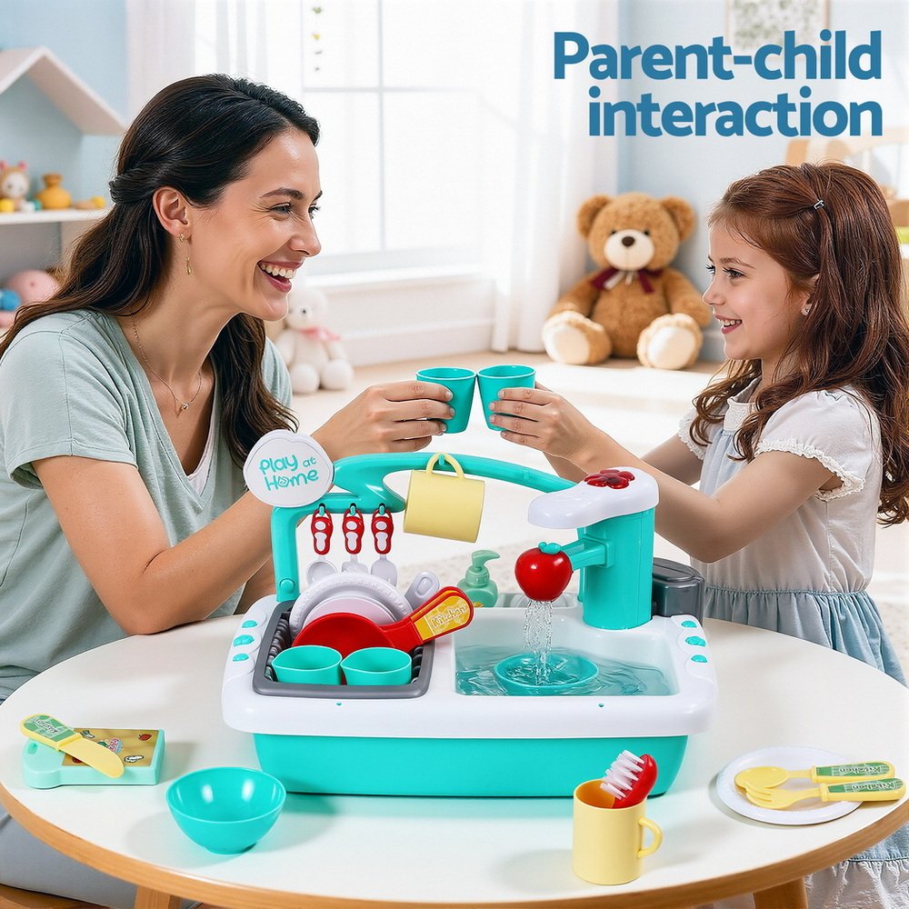 Keezi Kids Kitchen Play Set Play Pretend Sink Dishwasher Toys Green - PLAY-SINK-CFL Keezi Kids Kitchen Play Set Play Pretend Sink Dishwasher Toys Green - Image 7