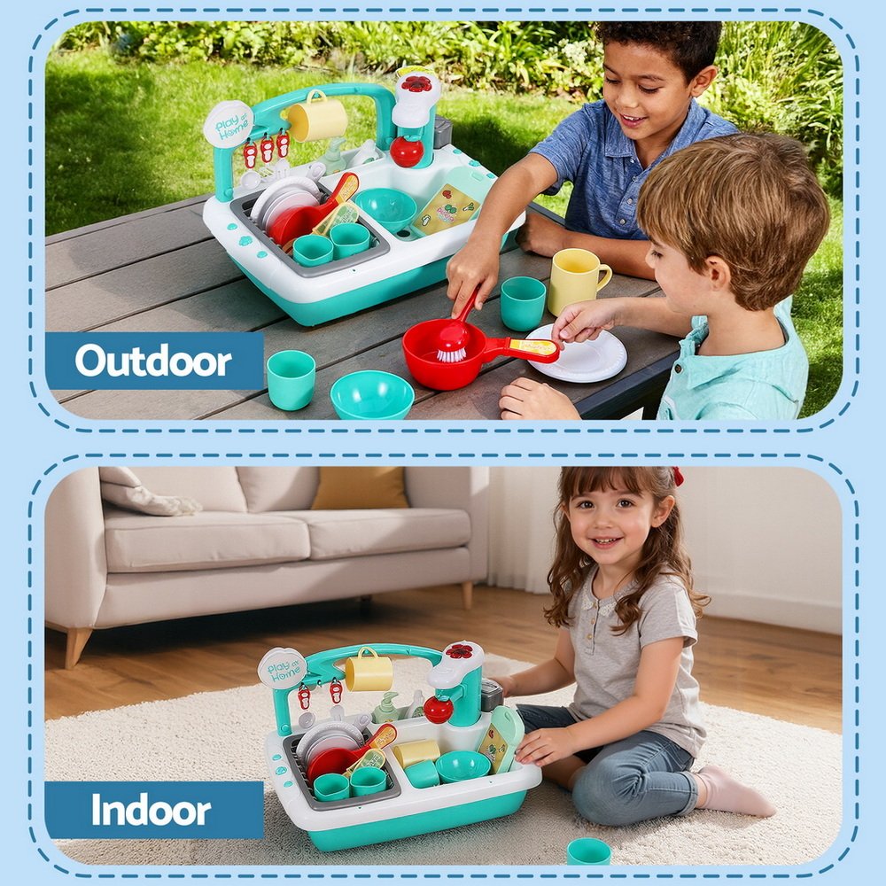 Keezi Kids Kitchen Play Set Play Pretend Sink Dishwasher Toys Green - PLAY-SINK-CFL Keezi Kids Kitchen Play Set Play Pretend Sink Dishwasher Toys Green - Image 8