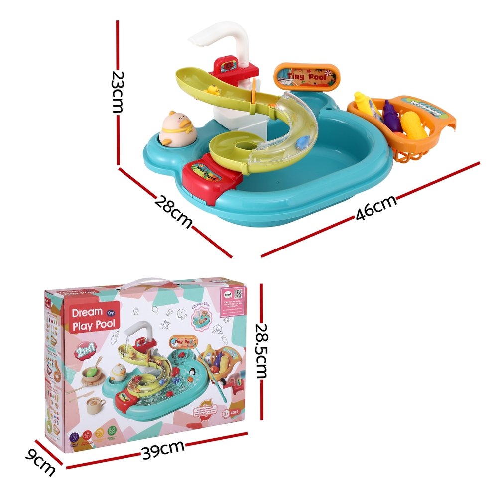Keezi Kids Pretend Play Kitchen Sink with Faucet Floating Fishing Toys Play food - PLAY-SINK-GN Keezi Kids Pretend Play Kitchen Sink with Faucet Floating Fishing Toys Play food - Image 3