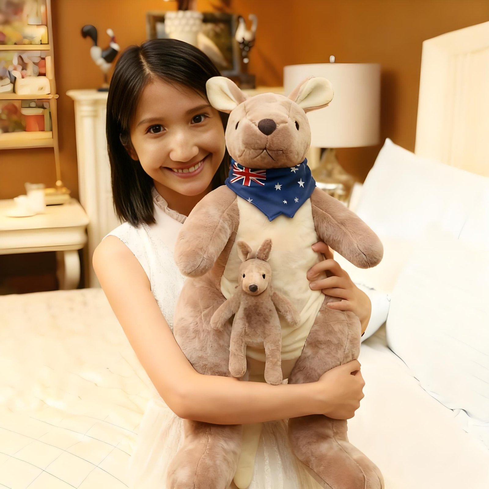 Kangaroo Stuffed Animal with Joey in Pouch & Australia Scarf - Soft Cuddly Plush Toy(45cm, light grey)| Other Colors Available in Store - V1107-CS-DSGZQH-45 Kangaroo Stuffed Animal with Joey in Pouch & Australia Scarf - Soft Cuddly Plush Toy(45cm, light grey)| Other Colors Available in Store - Image 3