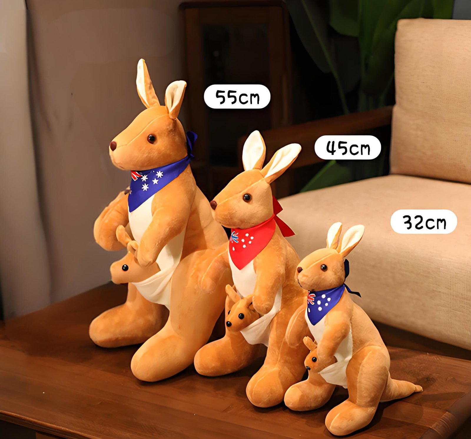Kangaroo Stuffed Animal with Joey in Pouch & Australia Scarf - Soft Cuddly Plush Toy(45cm, light grey)| Other Colors Available in Store - V1107-CS-DSGZQH-45 Kangaroo Stuffed Animal with Joey in Pouch & Australia Scarf - Soft Cuddly Plush Toy(45cm, light grey)| Other Colors Available in Store - Image 9