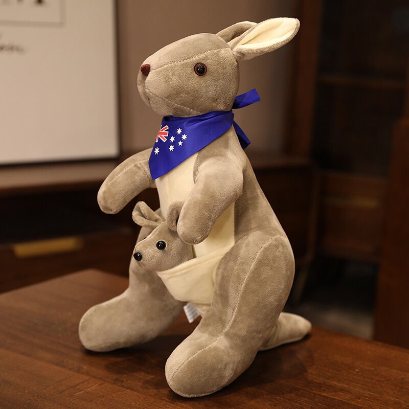 Kangaroo Stuffed Animal with Joey in Pouch & Australia Scarf - Soft Cuddly Plush Toy(55cm, light grey)| Other Colors Available in Store