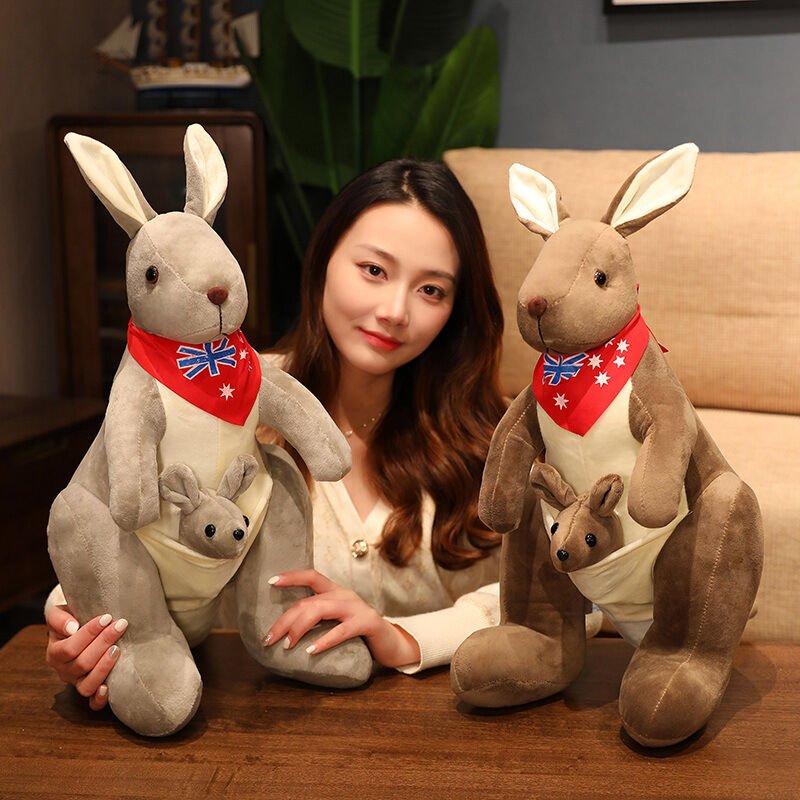 Kangaroo Stuffed Animal with Joey in Pouch & Australia Scarf - Soft Cuddly Plush Toy(55cm, light grey)| Other Colors Available in Store - V1107-CS-DSGZQH-55 Kangaroo Stuffed Animal with Joey in Pouch & Australia Scarf - Soft Cuddly Plush Toy(55cm, light grey)| Other Colors Available in Store - Image 5