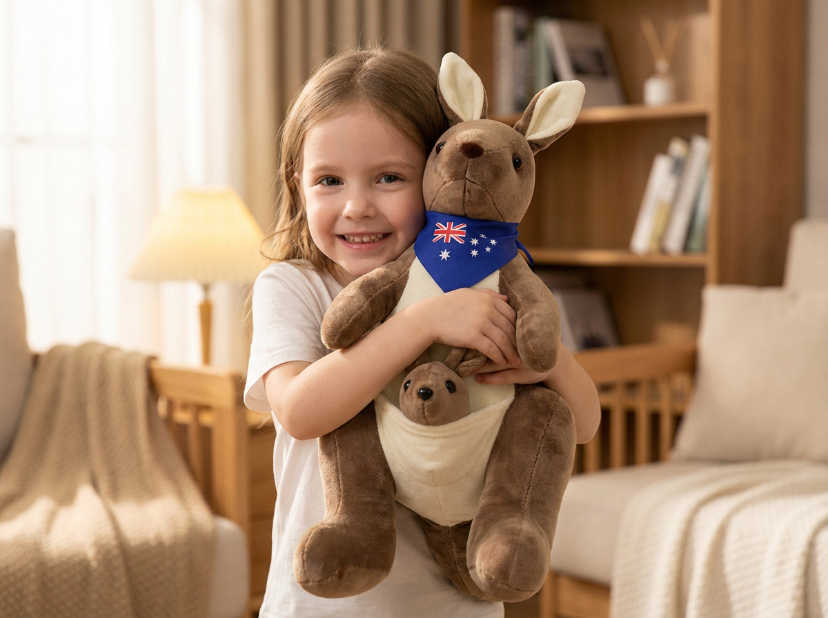 Kangaroo Stuffed Animal with Joey in Pouch & Australia Scarf - Soft Cuddly Plush Toy(45cm, Dark brown )| Other Colors Available in Store - V1107-CS-DSGZSZ-45 Kangaroo Stuffed Animal with Joey in Pouch & Australia Scarf - Soft Cuddly Plush Toy(45cm, Dark brown )| Other Colors Available in Store - Image 2