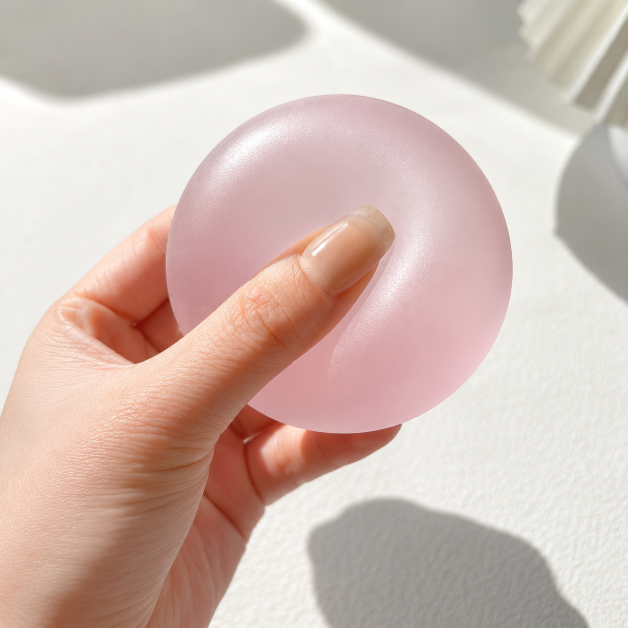 Home - Frosted Pink Coconut Oil Stress Ball, Slow Rising Non-Sticky Squishy Squeeze Ball, Soft Sensory Fidget Toy for Stress Relief, Relaxation and Focus