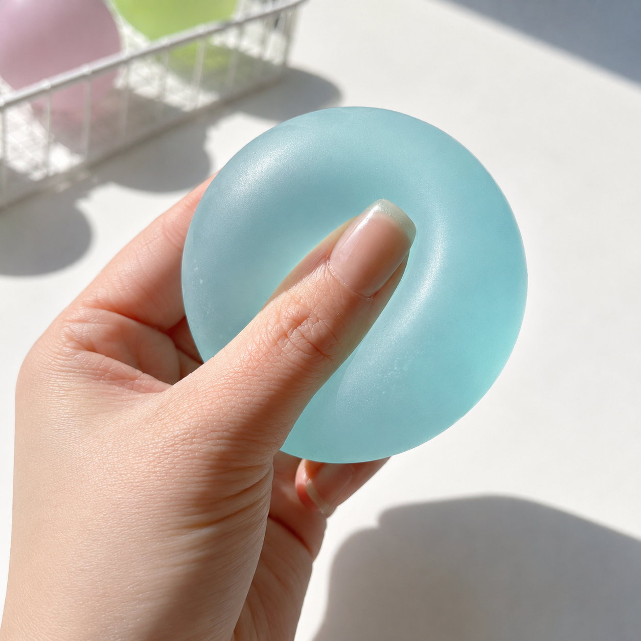 Home - Frosted Blue Coconut Oil Stress Ball, Slow Rising Non-Sticky Squishy Squeeze Ball, Soft Sensory Fidget Toy for Stress Relief, Relaxation and Focus