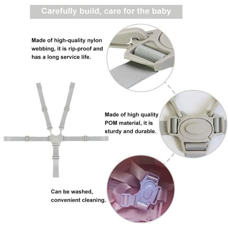 Adjustable 5-Point Safety Harness for Child Seats and Strollers, Gray - Compatible with Most Brands - V1237-ZY-203-3477 Adjustable 5-Point Safety Harness for Child Seats and Strollers, Gray - Compatible with Most Brands - Image 4