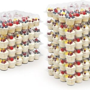 24 Count x 10 Sets Plastic Cupcake Containers, Durable and BPA-Free Cupcake Holder with Lid for Easy Transport Storage, Stackable Clear Cupcake Carriers, Reusable Dessert Boxes