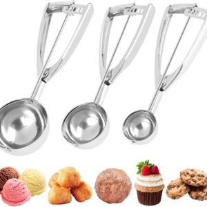 Ice Cream Scoops Set 3 PCS Cookie Scoops for Baking, Fits Right & Left Handed, Stainless Steel Cookie Dough Scoop, Melon Baller Scoop Cupcake Muffin Scoop (4oz +2oz +0.8oz)