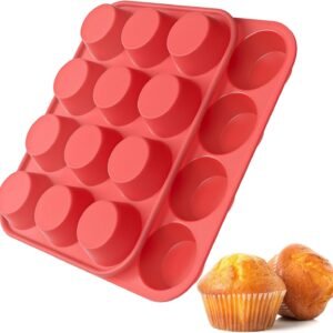 2Pack Silicone Muffin Pans with Metal Reinforced Frame,12 Cup Regular Size Silicone Cupcake Pan,Muffin Tin,Nonstick Cupcake Baking Molds for Muffins,Cupcakes,Egg Bites,BPA Free (2Pack Red)