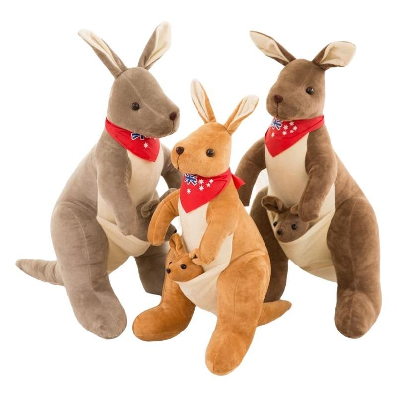 Jue Bei Kangaroo Plush Toy 35cm Light Brown red scarf 45cm