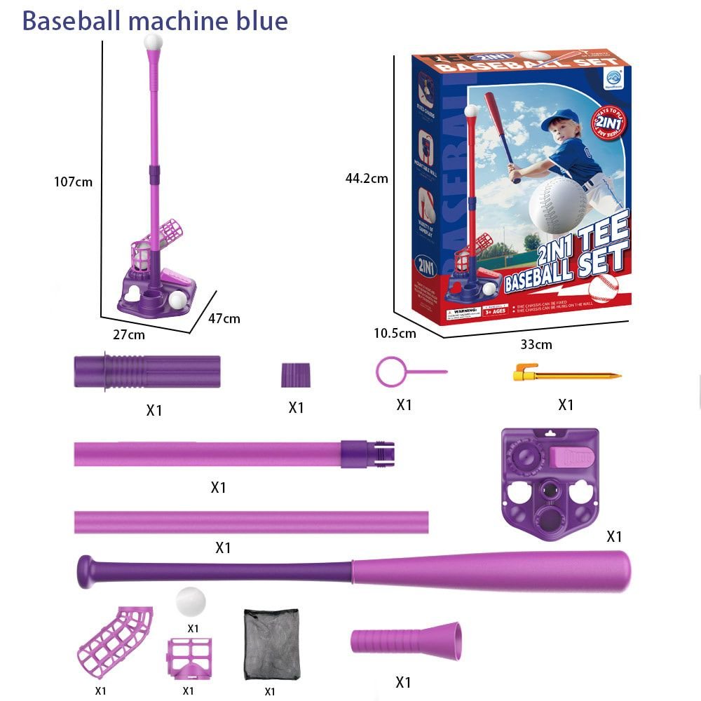 Home - 2-in-1 Kids Baseball Training Toy Set with Automatic Pitching and T-Ball Stand, Indoor and Outdoor Practice for Ages 3+ (2IN1, Pink)