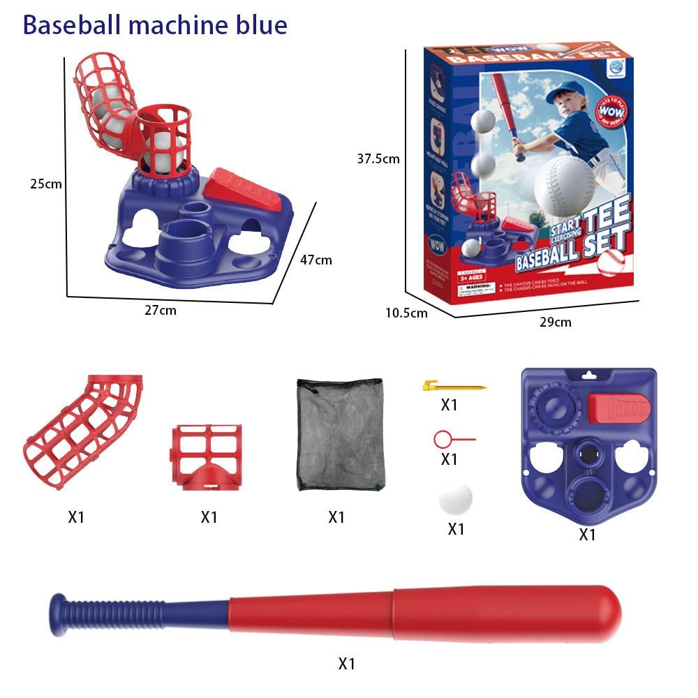 Home - 2-in-1 Kids Baseball Training Toy Set with Automatic Pitching and T-Ball Stand, Indoor and Outdoor Practice for Ages 3+ (PracticeSet, Red)