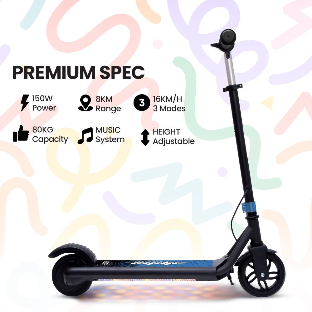ALPHA Edge Electric Scooter Kids/Teens, 16km/h Max, Adjustable Height, UL Certified, AU Compliant, Dual Brakes, Bluetooth Music, LED, Blue - V219-TRNESCAL2BLA ALPHA Edge Electric Scooter Kids/Teens, 16km/h Max, Adjustable Height, UL Certified, AU Compliant, Dual Brakes, Bluetooth Music, LED, Blue - Image 3