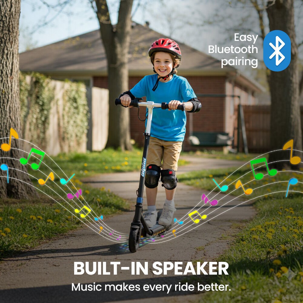 ALPHA Edge Electric Scooter Kids/Teens, 16km/h Max, Adjustable Height, UL Certified, AU Compliant, Dual Brakes, Bluetooth Music, LED, Blue - V219-TRNESCAL2BLA ALPHA Edge Electric Scooter Kids/Teens, 16km/h Max, Adjustable Height, UL Certified, AU Compliant, Dual Brakes, Bluetooth Music, LED, Blue - Image 6