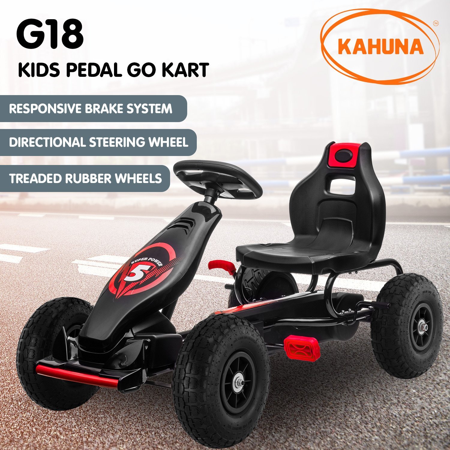 Kahuna G18 Kids Ride On Pedal Powered Go Kart Racing Style - Red - V240-CAR-G18-RD Kahuna G18 Kids Ride On Pedal Powered Go Kart Racing Style - Red - Image 2