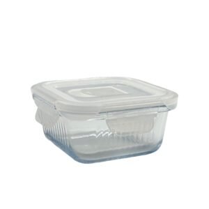 bulk 24 Borosilicate Glass Container W Lid Square 320ml 12x7cm