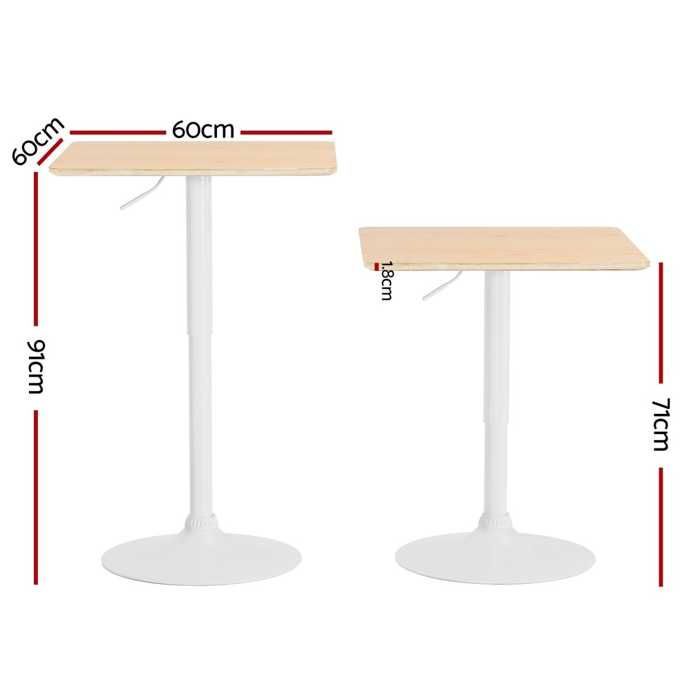 Artiss Bar Table Swivel Base Gas Lift Counter Dining Table 60CM Square Pine - BA-K-BAR-TAB-01-WD Artiss Bar Table Swivel Base Gas Lift Counter Dining Table 60CM Square Pine - Image 3