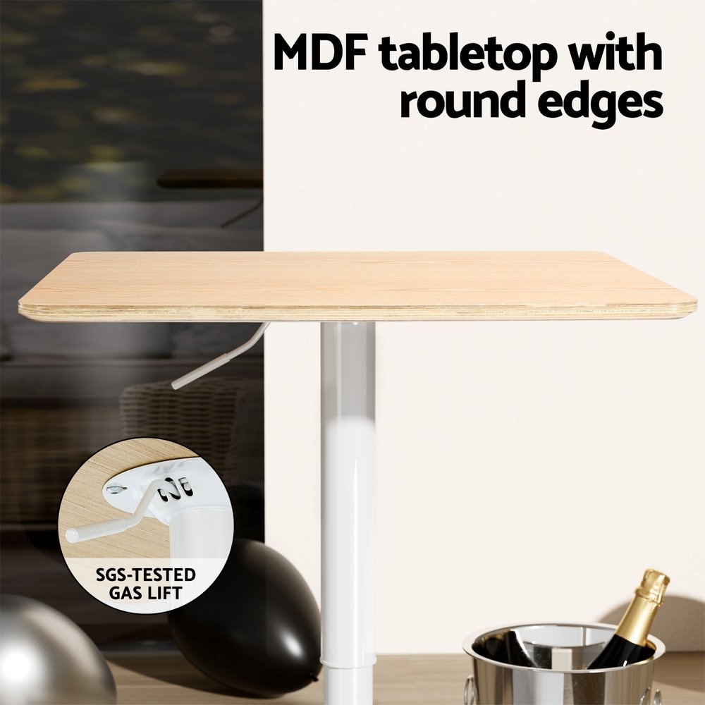 Artiss Bar Table Swivel Base Gas Lift Counter Dining Table 60CM Square Pine - BA-K-BAR-TAB-01-WD Artiss Bar Table Swivel Base Gas Lift Counter Dining Table 60CM Square Pine - Image 5