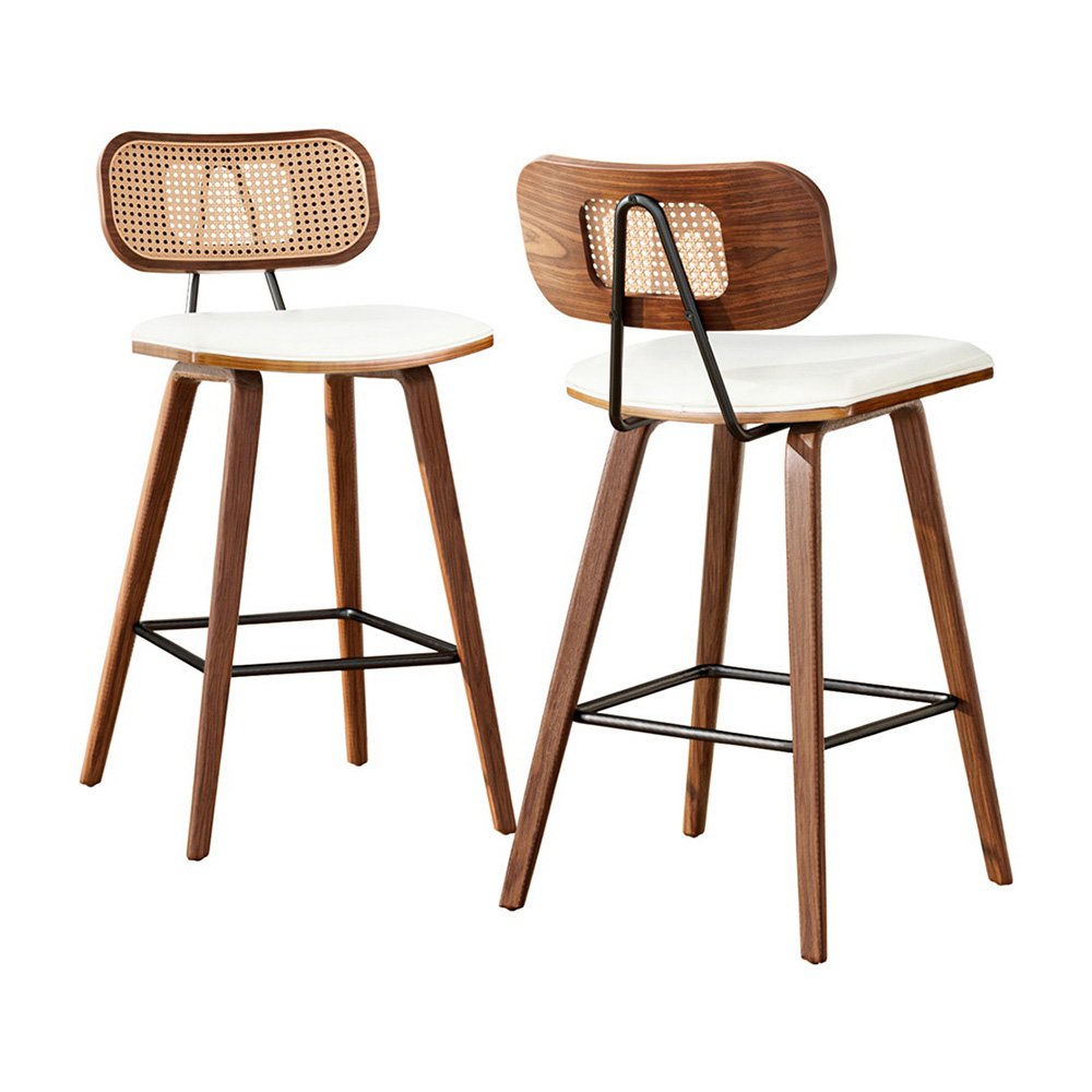 2x Artiss Bar Stools Kitchen Counter Rattan Chairs PU Leather Padding