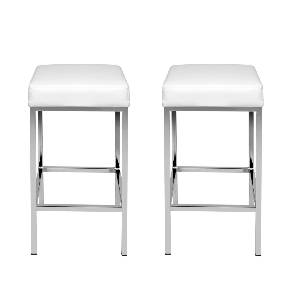 Artiss 2x Bar Stools Leather Padded Metal White - BA-TW-9076-WHX2 Artiss 2x Bar Stools Leather Padded Metal White - Image 3
