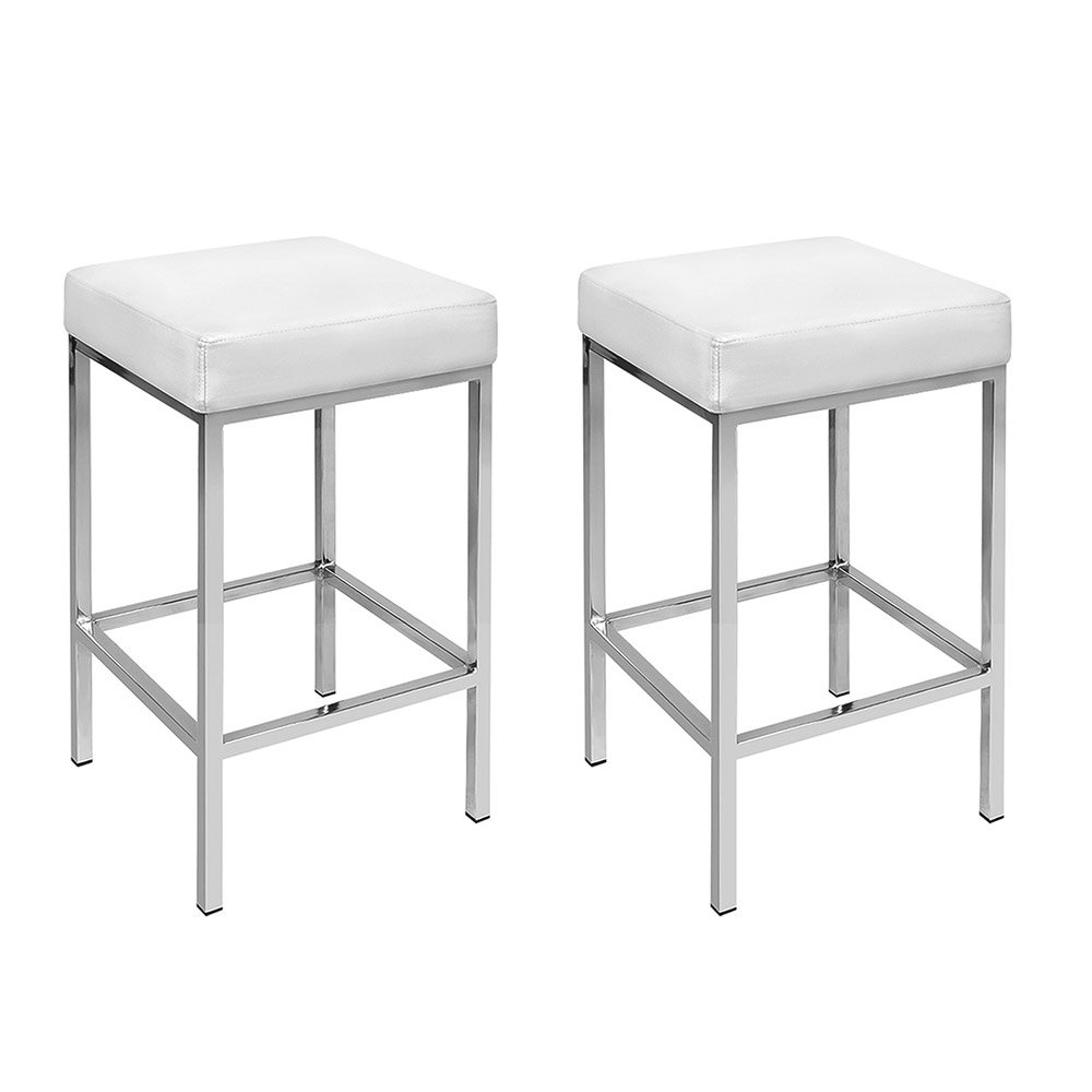 Artiss 2x Bar Stools Leather Padded Metal White - BA-TW-9076-WHX2 Artiss 2x Bar Stools Leather Padded Metal White - Image 8