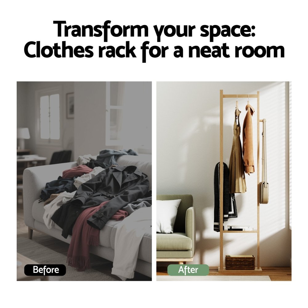 Artiss Clothes Rack Airer Coat Stand Bamboo - BAM-C-CR01-NT Artiss Clothes Rack Airer Coat Stand Bamboo - Image 6