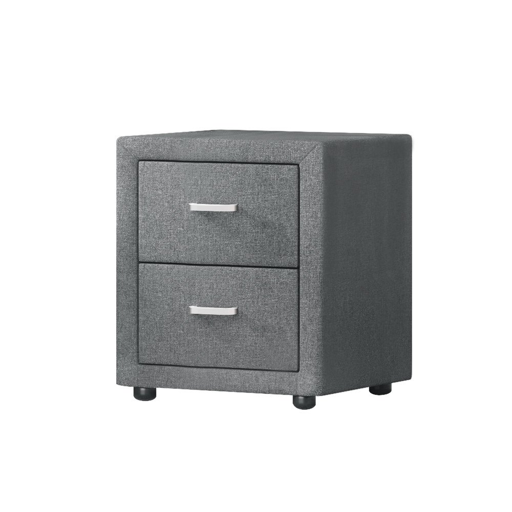 Artiss Bedside Table 2 Drawers Fabric - CADEN Grey - BFRAME-E-BSIDE-GY Artiss Bedside Table 2 Drawers Fabric - CADEN Grey - Image 8